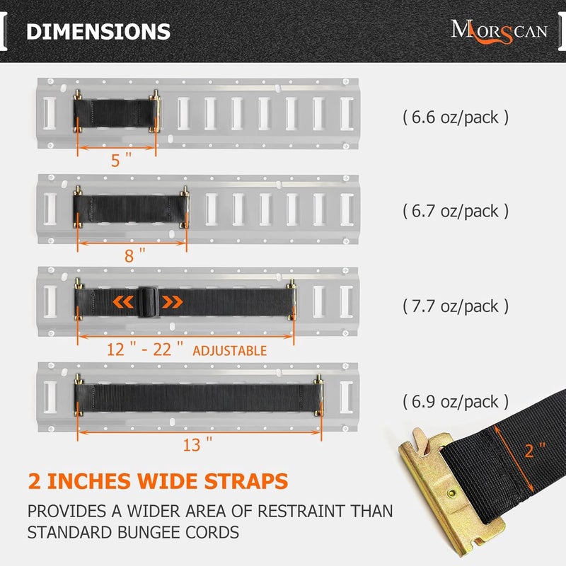 MorScan 8 Pack E-Track Bungee Tie-Down Straps, 5",8",13",12"-22" Length Adjustable Black Bungee Straps, Secure Tools/Cargo to Walls for Trucks, Enclosed Trailers, Vans, Warehouses, Garages, Workshops - Image 3